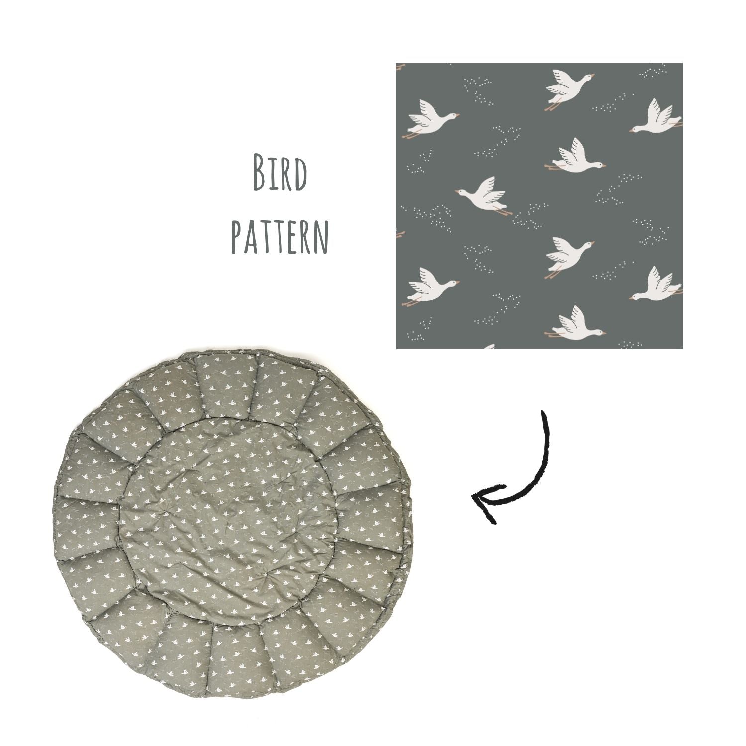 detail of bloom birds babymat, bird pattern
