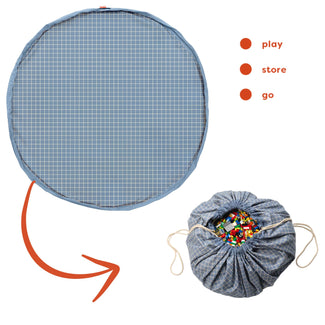 Organic Cotton Blue Opbergzak Met Rasterpatroon