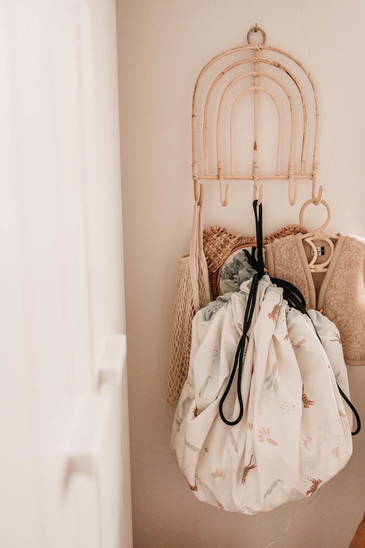 jungle storage bag, hanging on coat rack