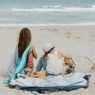 outdoor speelkleed & opbergzak - blue/green stripes