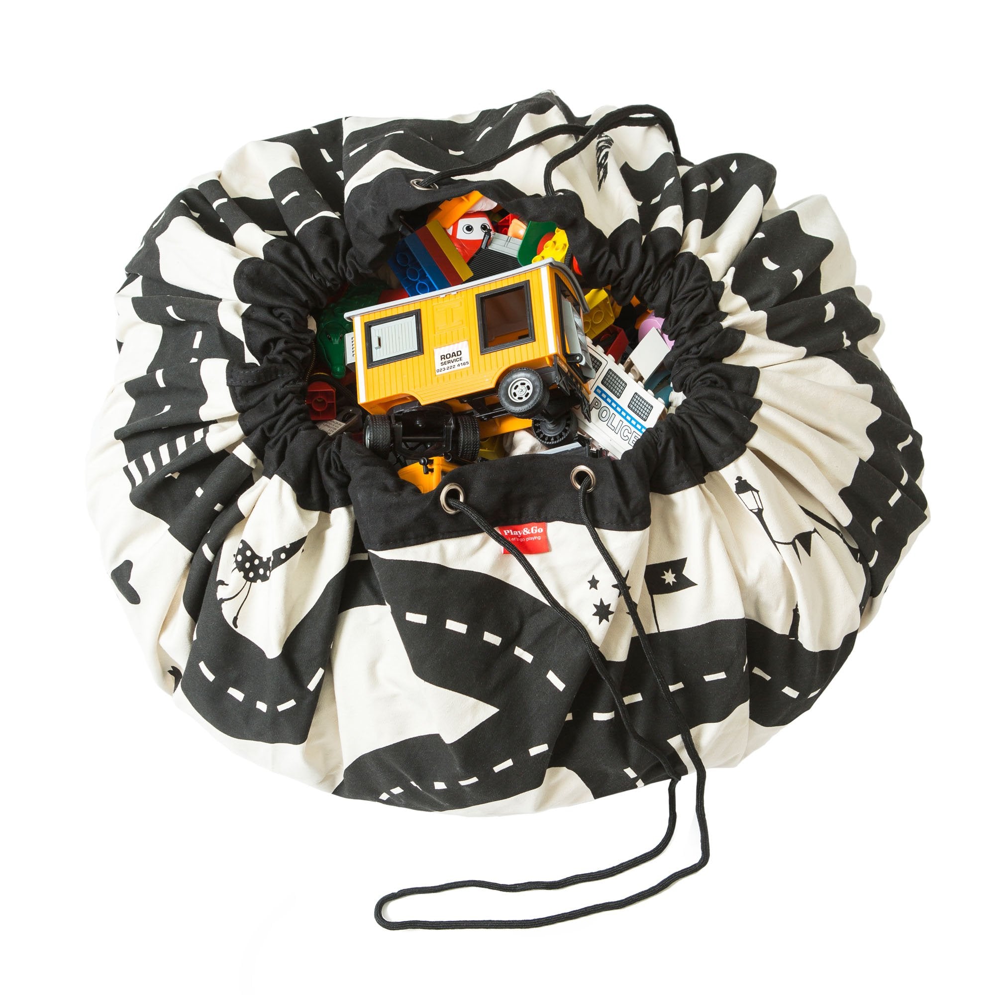 Roadmap/Thunderbolt Toy Storage Bag, bag filled with toys