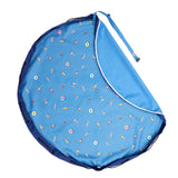 detail of swim fun outdoor beach bag, open mat with folded piece and shoulder strap