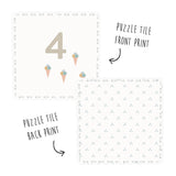 Puzzle tile with illustrations details of ice cream - unisex creative pattern - for babies