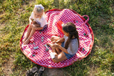 Pic nic outdoor storage bag, children are playing on the mat outside with doctors toys