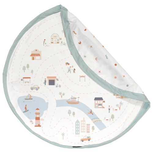 citymap toy storage bag and playmat, open mat with folded piece, front side