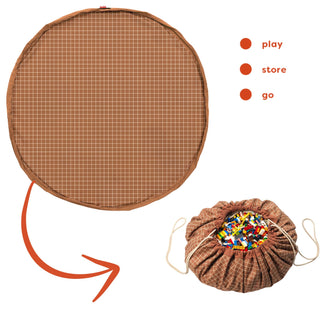 Organic Cotton Brown Opbergzak Met Rasterpatroon