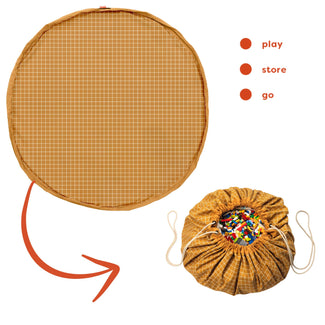 Organic Cotton Mustard Opbergzak Met Rasterpatroon