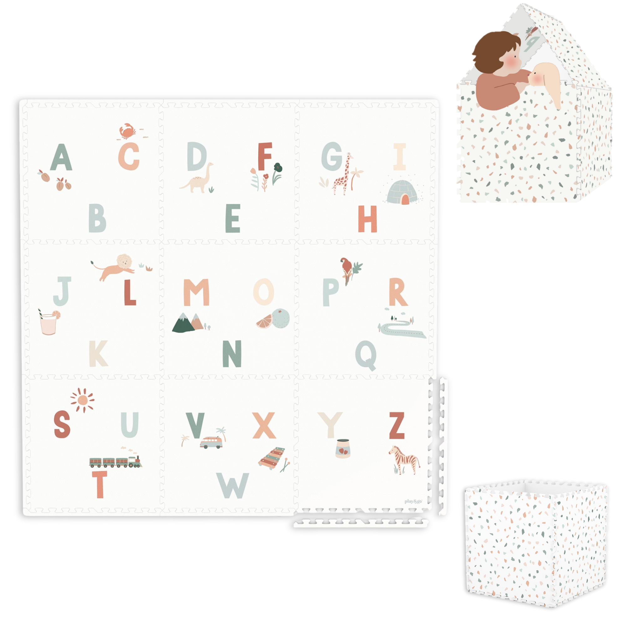 puzzeltapijt, opbergbox & speelhuisje - alphabeth