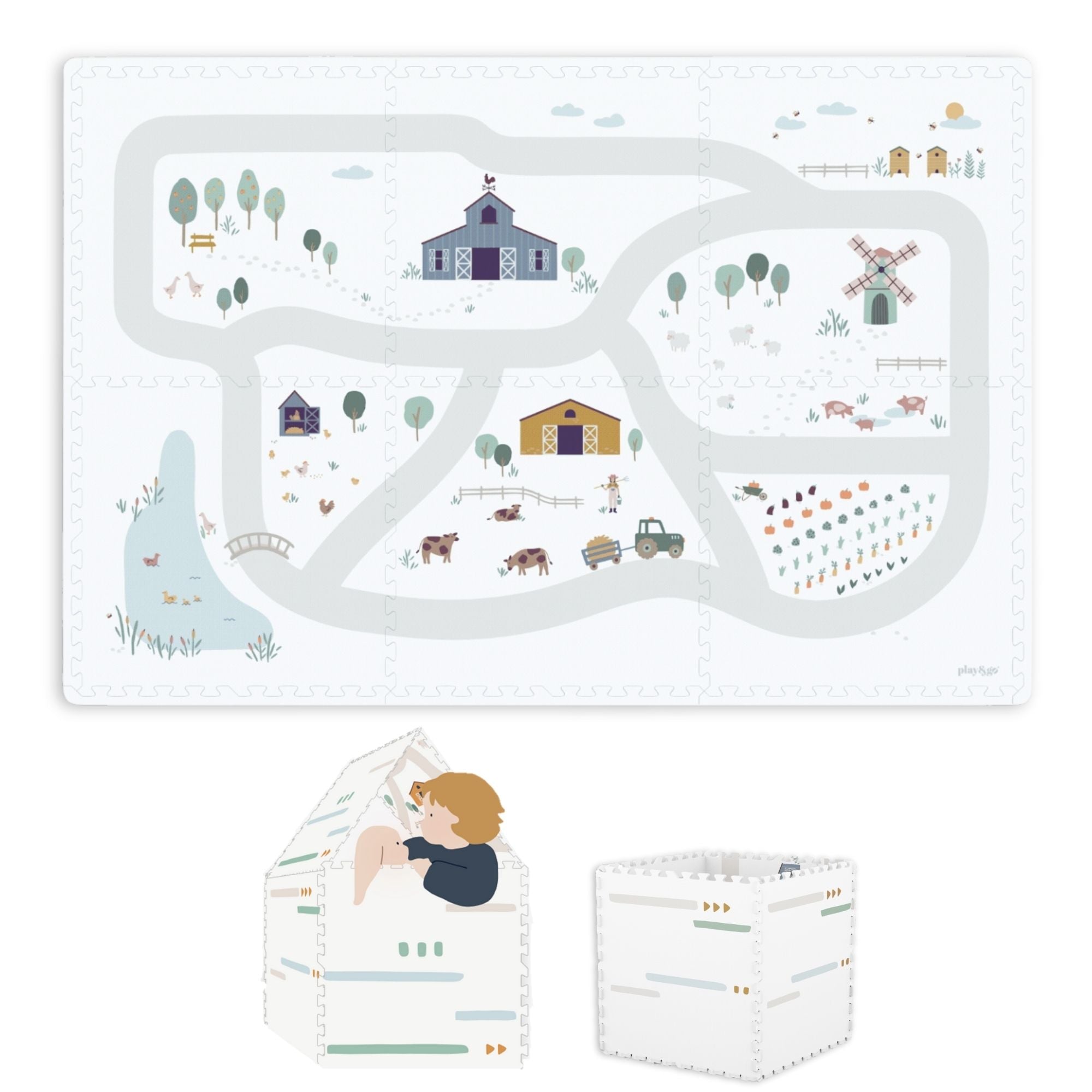 puzzeltapijt, opbergbox & speelhuisje - farm