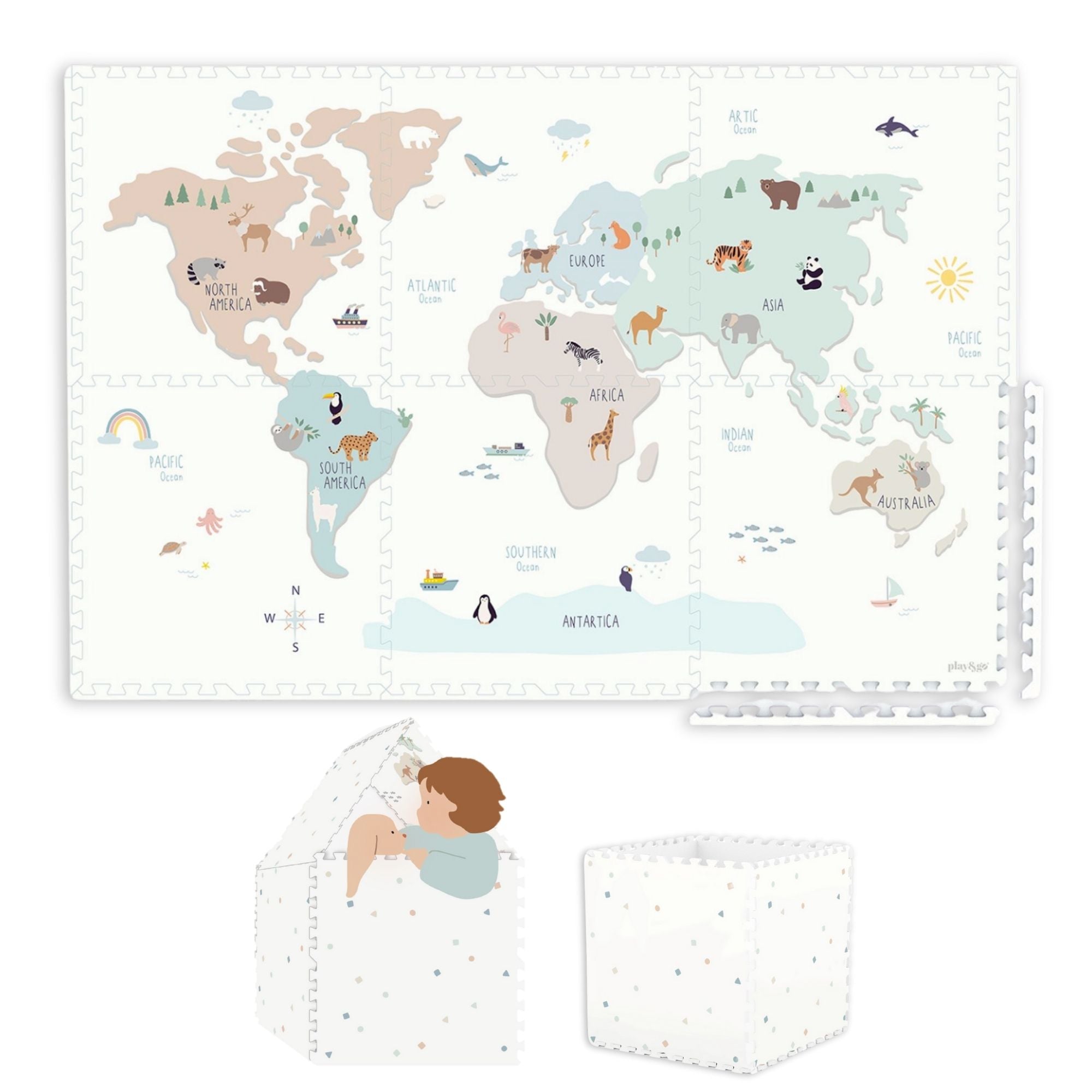 puzzeltapijt, opbergbox & speelhuisje - worldmap