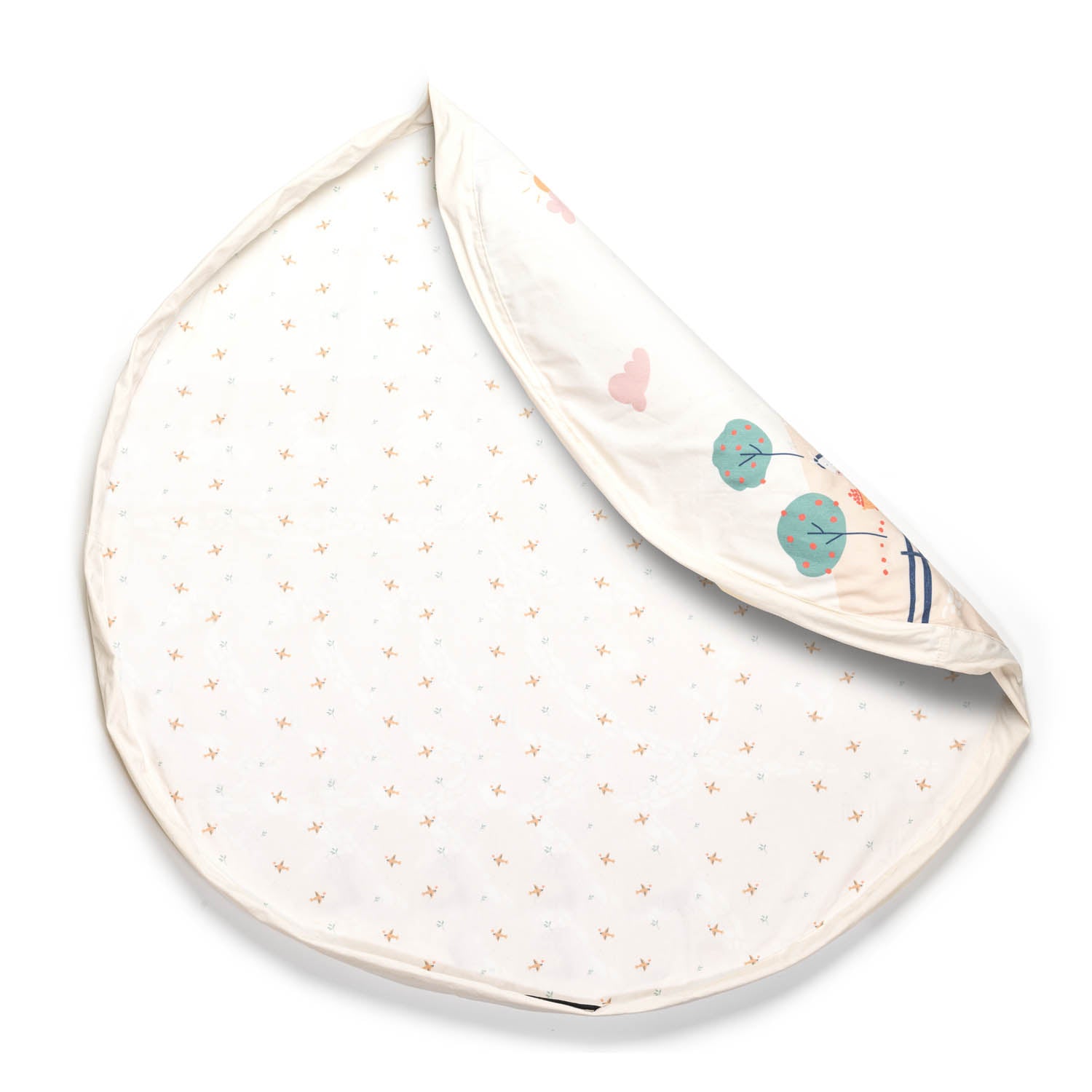 farm toy storage bag and play mat, bird print, folded piece