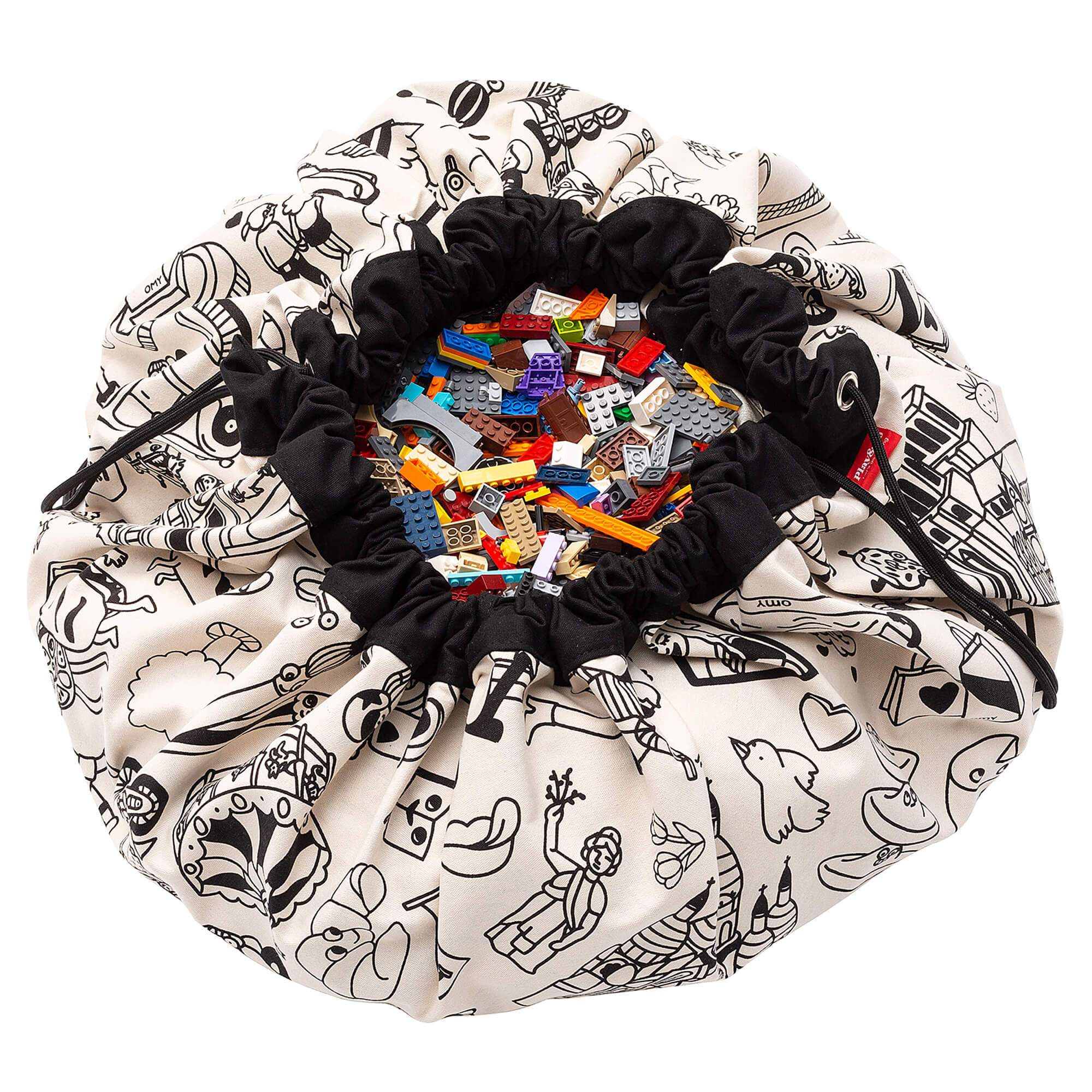 Play&Go storage bag and play mat, Omy Paris, filled with lego